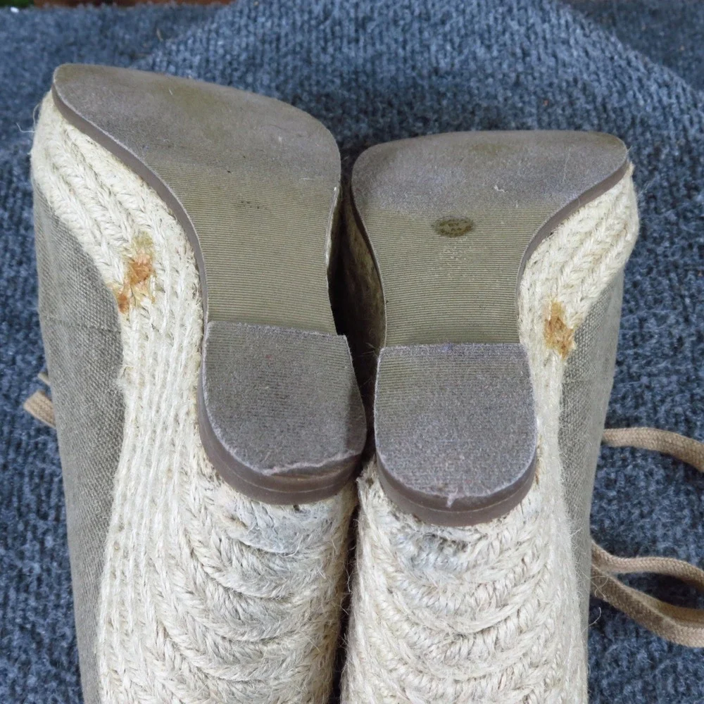 a.n.a 023-6071 Women‎ Espadrille Wedge Size 6M Summer Casual Olive Green Canvas
